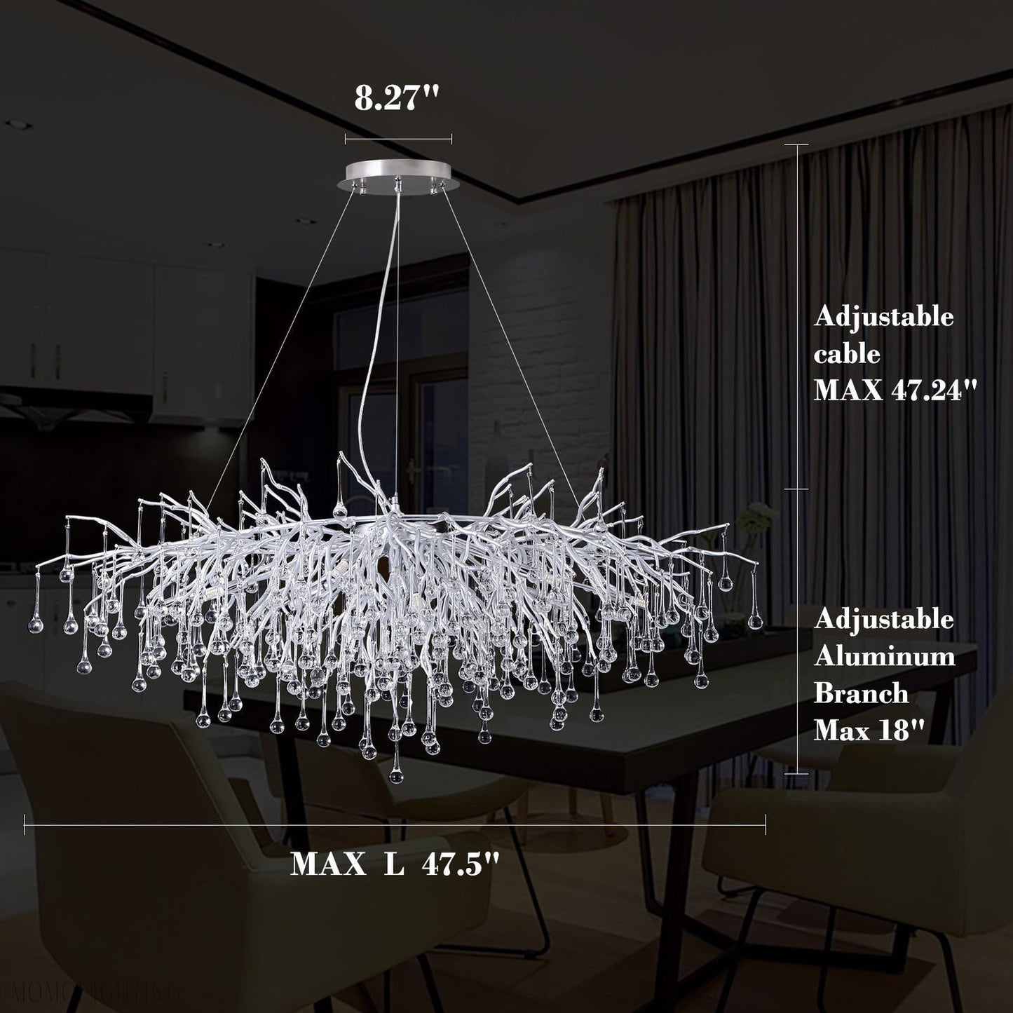 Doris Rectangle Branch Chandelier 45"L Silver-Nobipets
