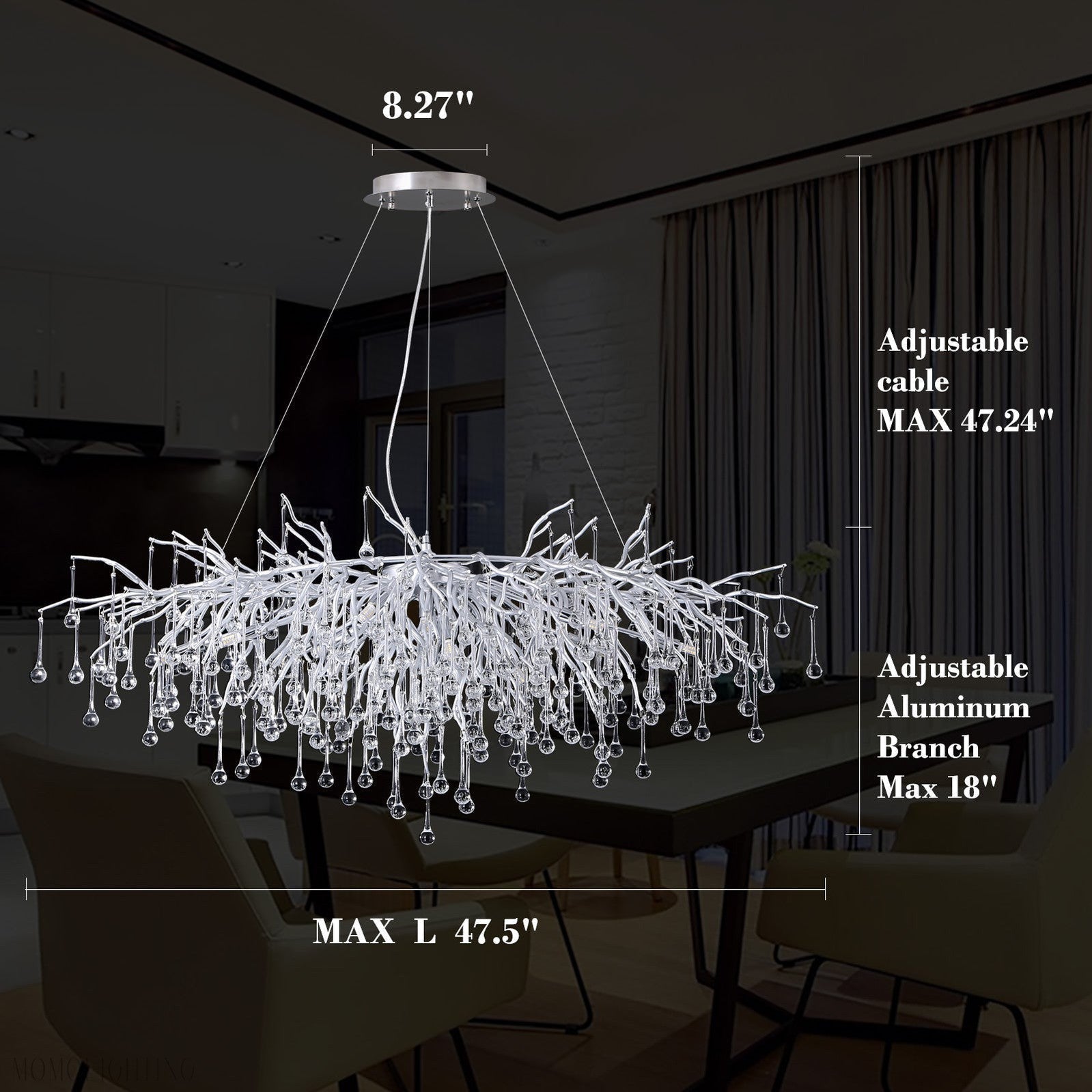 Doris Rectangle Branch Chandelier 45"L Silver-Nobipets