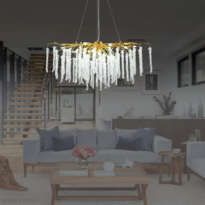 Doris White Crystal Rectangle Branch Chandelier Gold 45"L-Nobipets