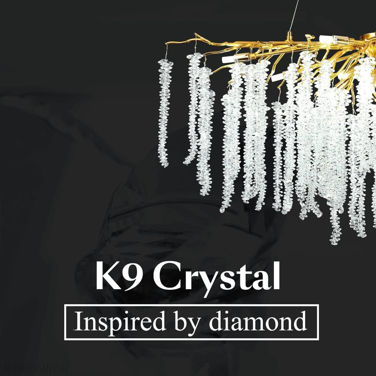 Doris White Crystal Rectangle Branch Chandelier Gold 45"L-Nobipets
