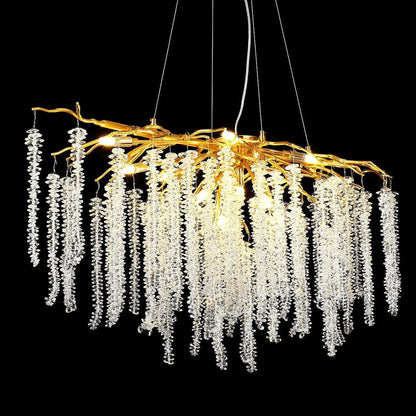 Doris White Crystal Rectangle Branch Chandelier Gold 45"L-Nobipets