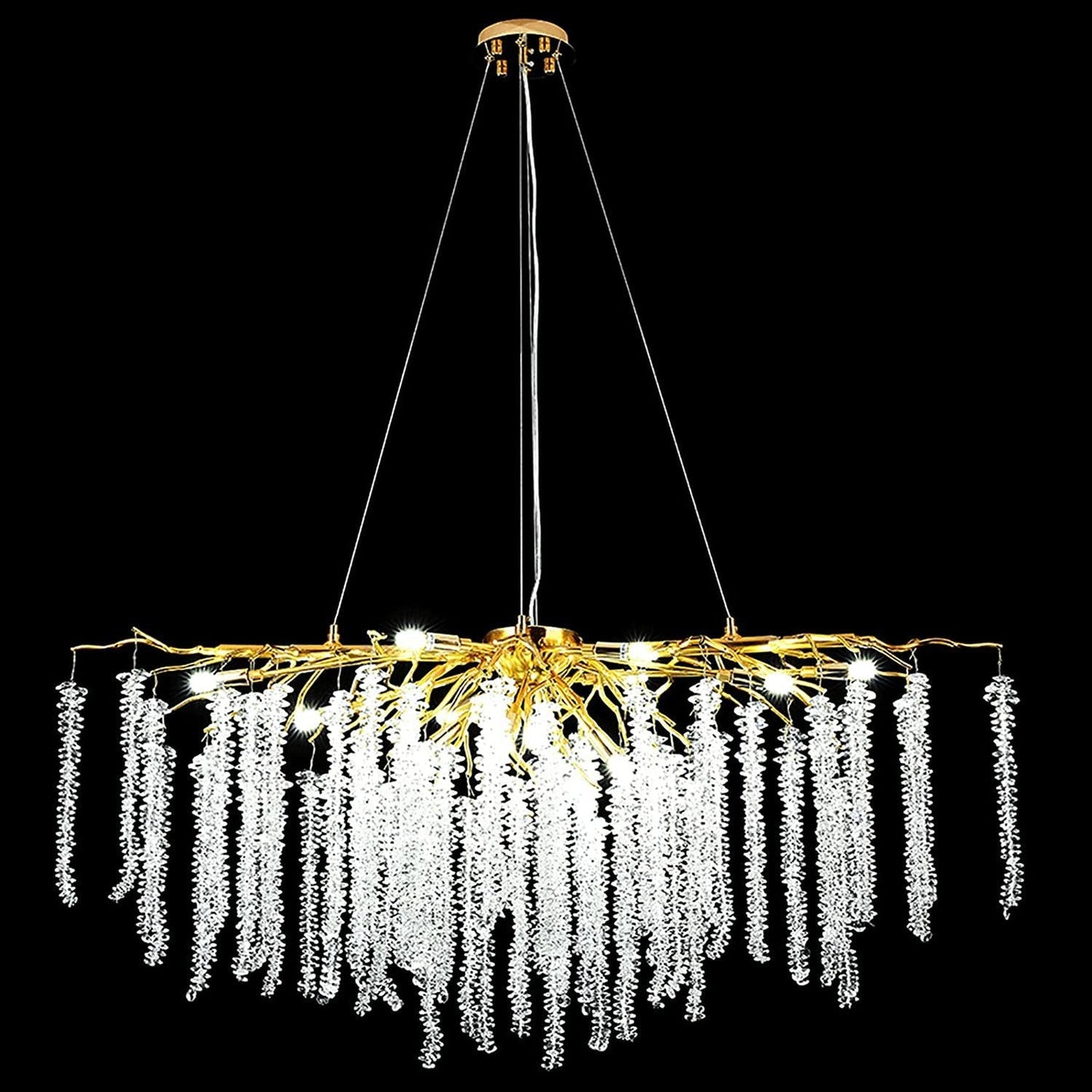 Doris White Crystal Rectangle Branch Chandelier Gold 45"L-Nobipets