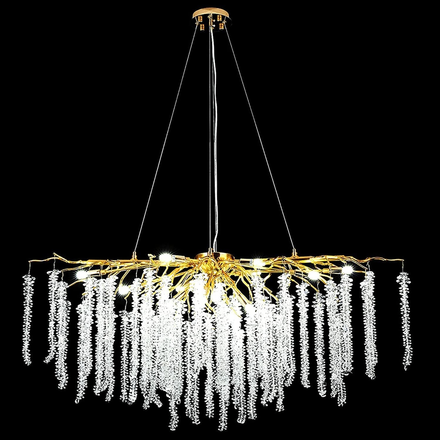 Doris White Crystal Rectangle Branch Chandelier Gold 45"L-Nobipets