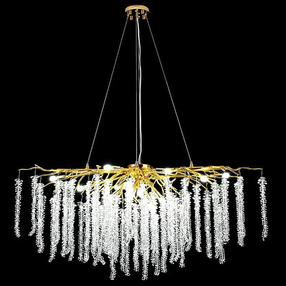 Doris White Crystal Rectangle Branch Chandelier Gold 45"L-Nobipets