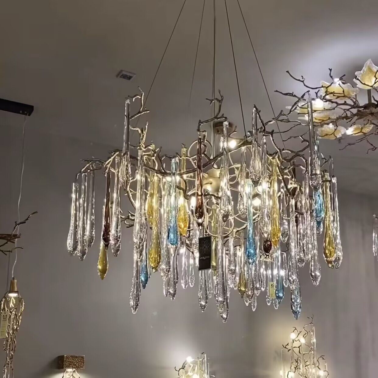 Elegant Blue Colored Branch Glaze Drops Chandelier for Dining Room-Nobipets