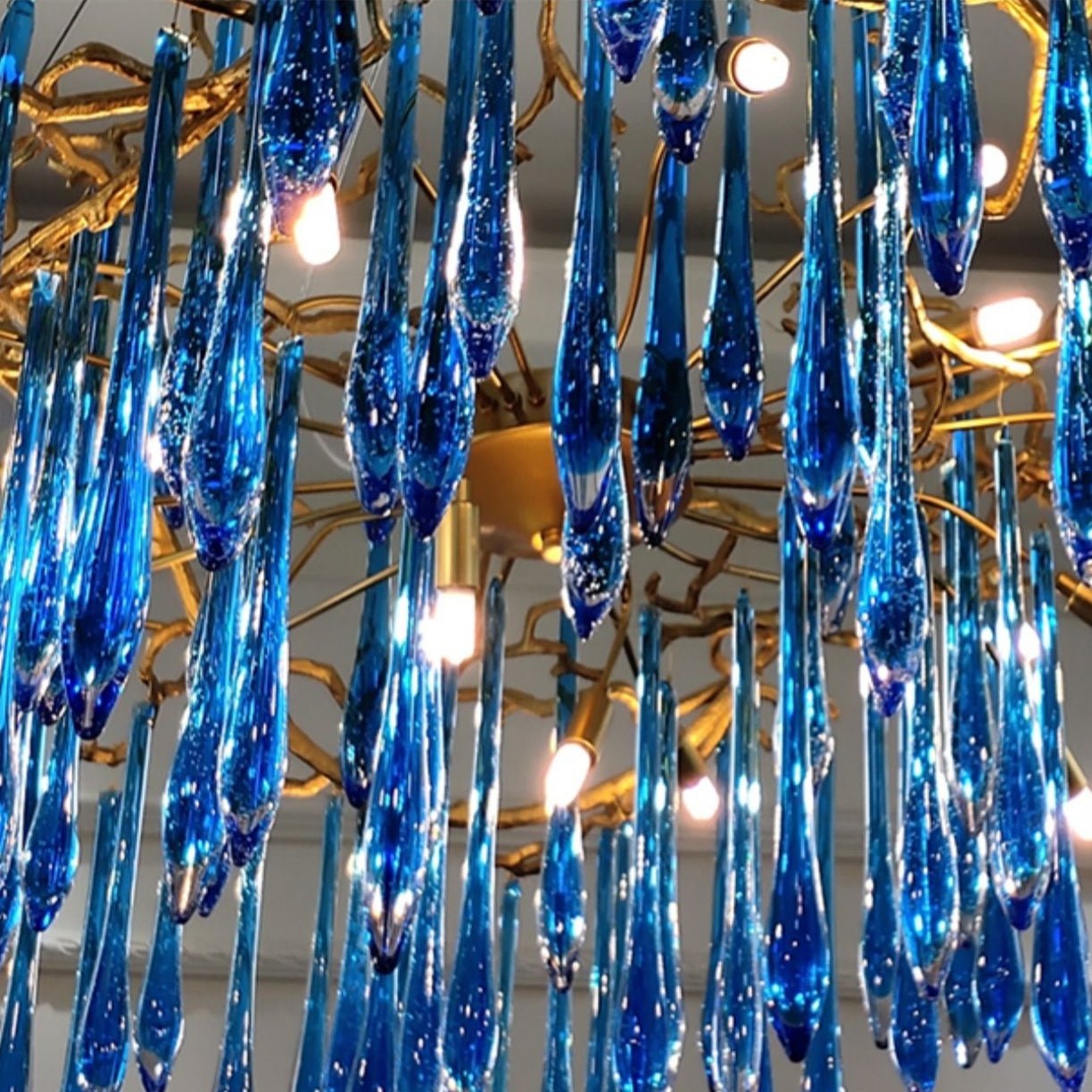 Elegant Blue Colored Branch Glaze Drops Chandelier for Dining Room-Nobipets