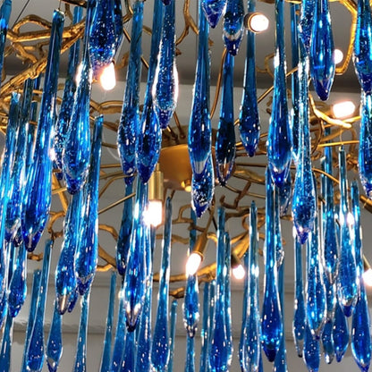 Elegant Blue Colored Branch Glaze Drops Chandelier for Dining Room-Nobipets