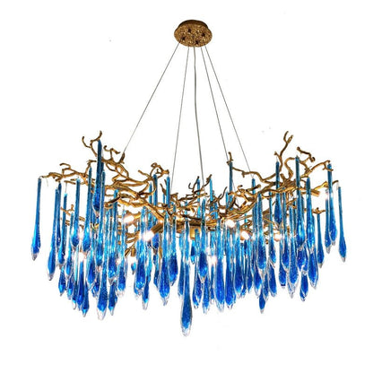 Elegant Blue Colored Branch Glaze Drops Chandelier for Dining Room-Nobipets