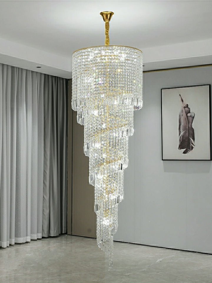 Elegant Foyer Hall Chandelier Long Crystal Ceiling Light Fixture For Living Room Entryway Staircase-Nobipets