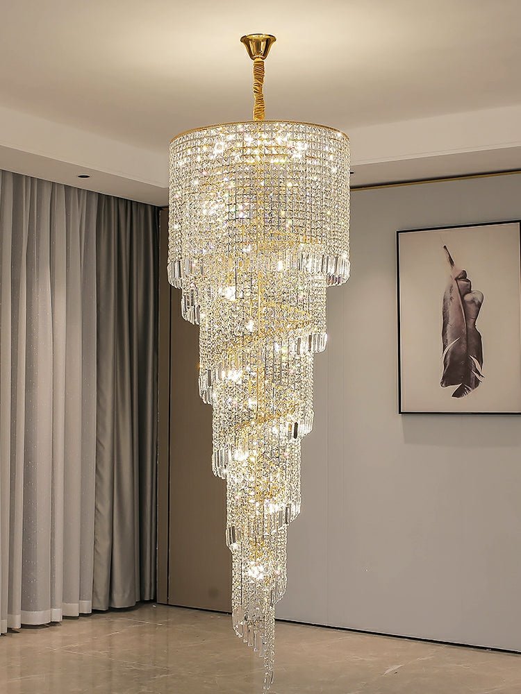 Elegant Foyer Hall Chandelier Long Crystal Ceiling Light Fixture For Living Room Entryway Staircase-Nobipets