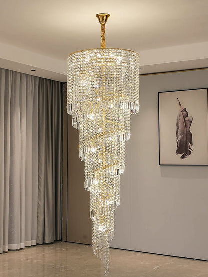 Elegant Foyer Hall Chandelier Long Crystal Ceiling Light Fixture For Living Room Entryway Staircase-Nobipets