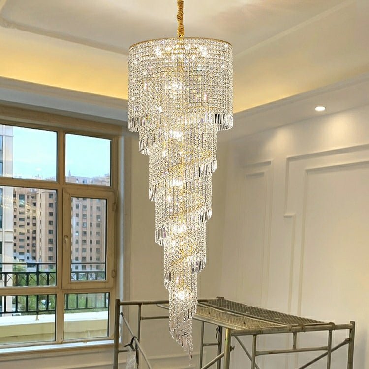 Elegant Foyer Hall Chandelier Long Crystal Ceiling Light Fixture For Living Room Entryway Staircase-Nobipets