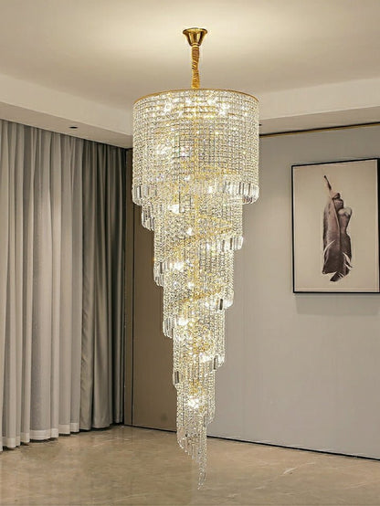Elegant Foyer Hall Chandelier Long Crystal Ceiling Light Fixture For Living Room Entryway Staircase-Nobipets