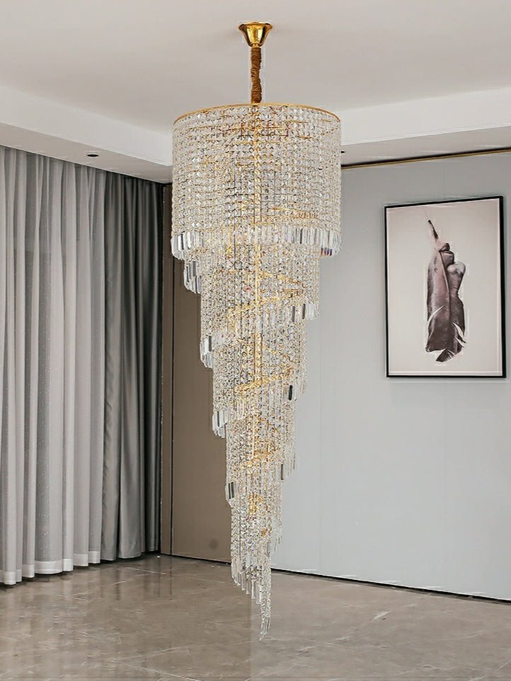 Elegant Foyer Hall Chandelier Long Crystal Ceiling Light Fixture For Living Room Entryway Staircase-Nobipets