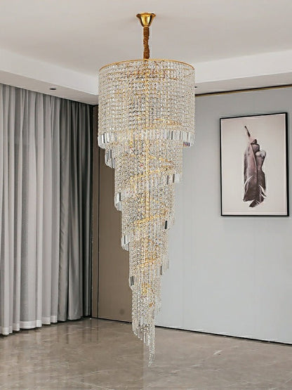 Elegant Foyer Hall Chandelier Long Crystal Ceiling Light Fixture For Living Room Entryway Staircase-Nobipets