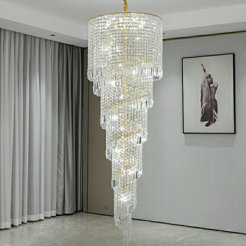 Elegant Foyer Hall Chandelier Long Crystal Ceiling Light Fixture For Living Room Entryway Staircase-Nobipets