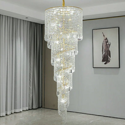Elegant Foyer Hall Chandelier Long Crystal Ceiling Light Fixture For Living Room Entryway Staircase-Nobipets