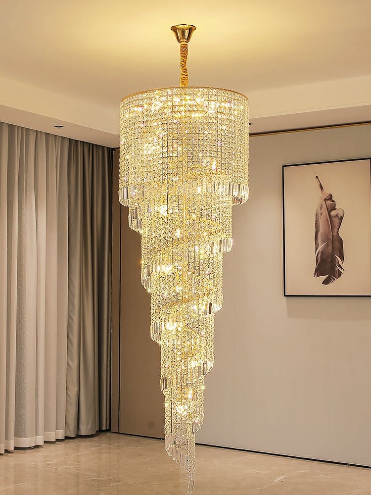 Elegant Foyer Hall Chandelier Long Crystal Ceiling Light Fixture For Living Room Entryway Staircase-Nobipets