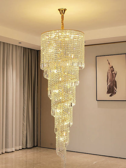 Elegant Foyer Hall Chandelier Long Crystal Ceiling Light Fixture For Living Room Entryway Staircase-Nobipets