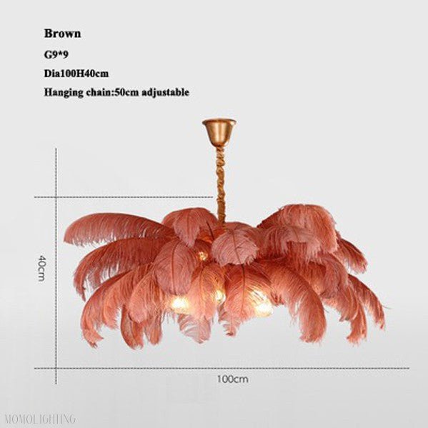 Elva Brass Palm Tree Feather Chandelier-Nobipets