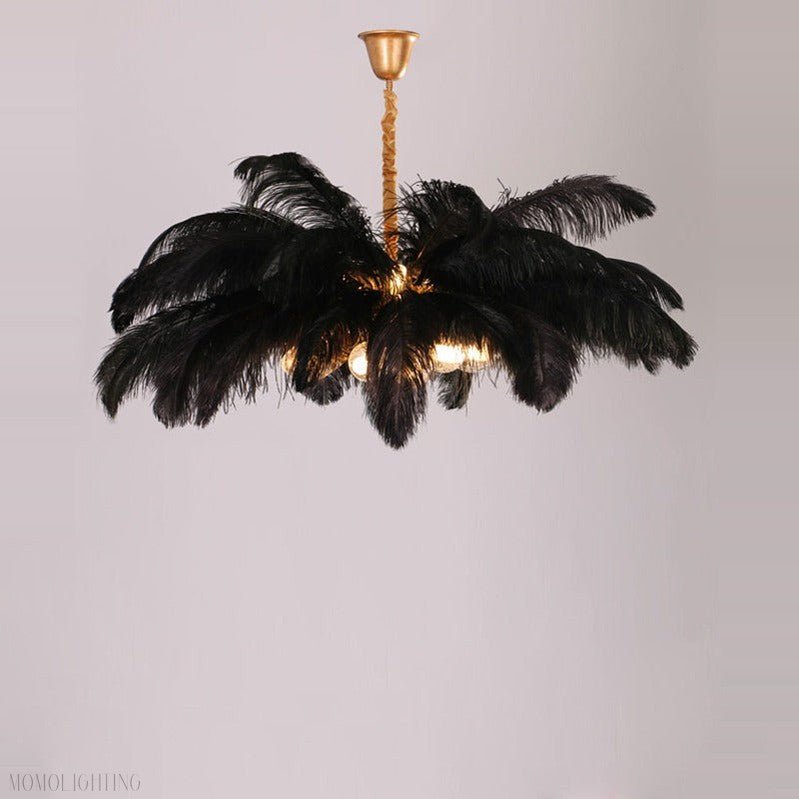 Elva Brass Palm Tree Feather Chandelier-Nobipets