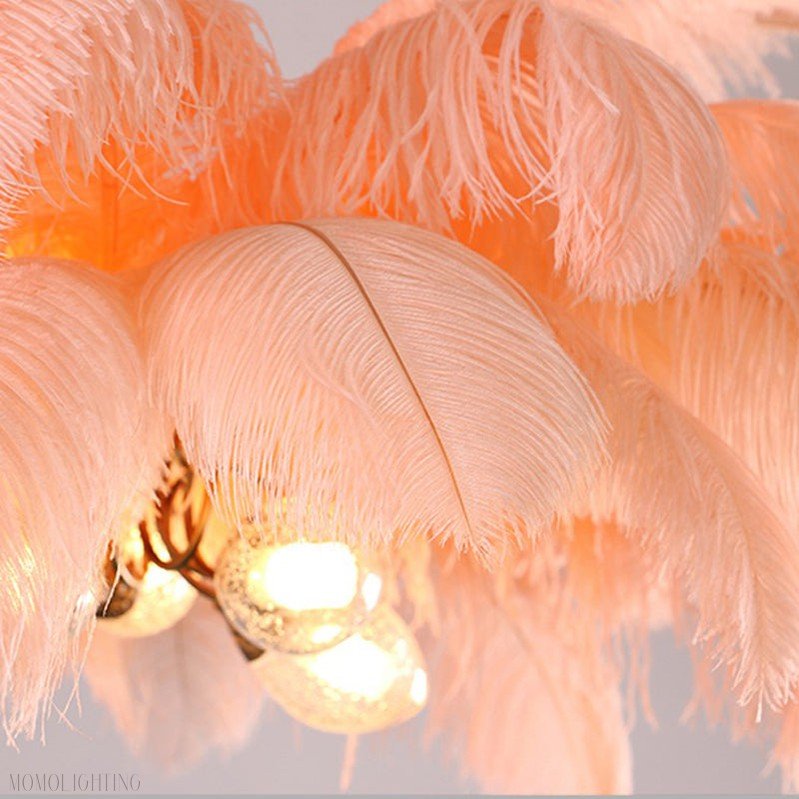 Elva Brass Palm Tree Feather Chandelier-Nobipets