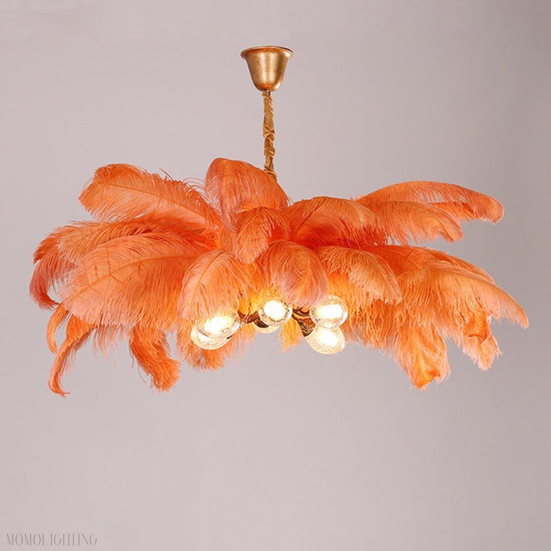Elva Brass Palm Tree Feather Chandelier-Nobipets