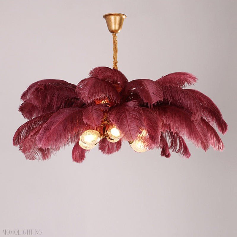 Elva Brass Palm Tree Feather Chandelier-Nobipets