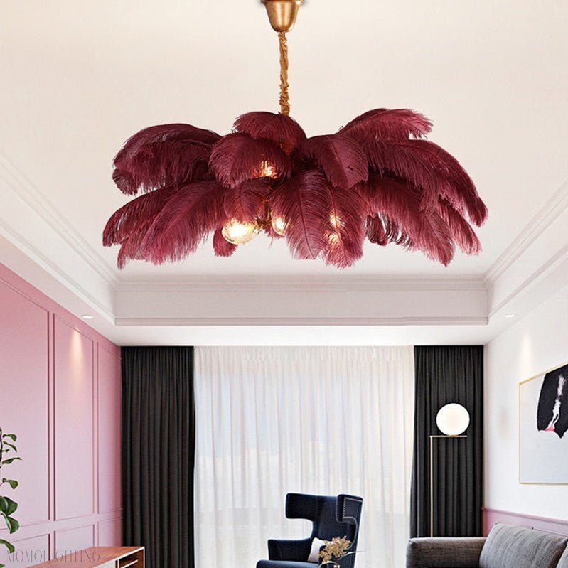 Elva Brass Palm Tree Feather Chandelier-Nobipets