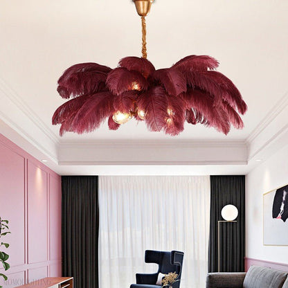Elva Brass Palm Tree Feather Chandelier-Nobipets