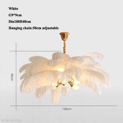 Elva Brass Palm Tree Feather Chandelier-Nobipets