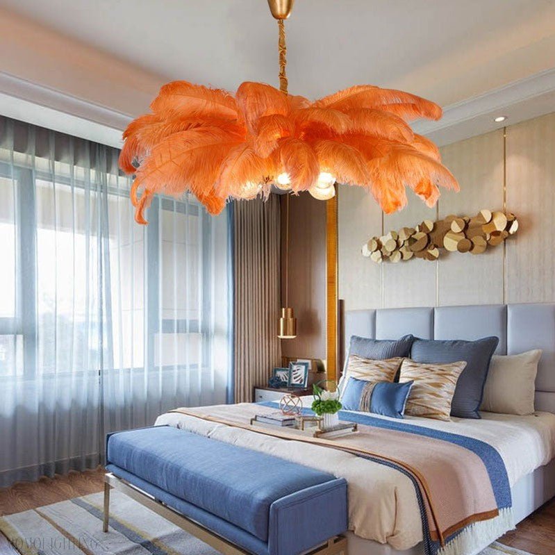Elva Brass Palm Tree Feather Chandelier-Nobipets