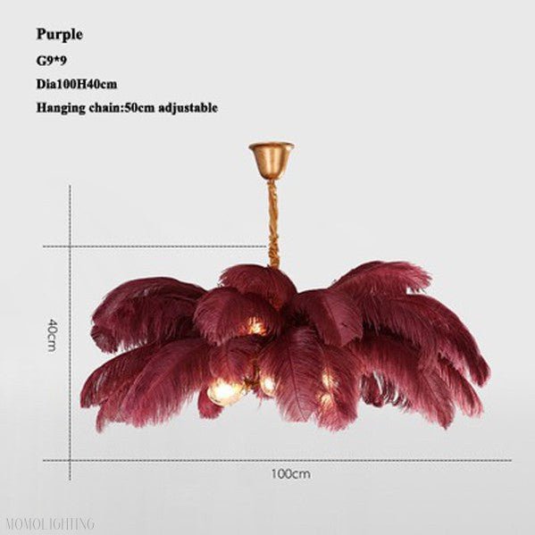 Elva Brass Palm Tree Feather Chandelier-Nobipets