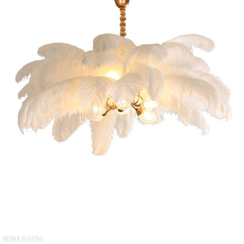 Elva Brass Palm Tree Feather Chandelier-Nobipets