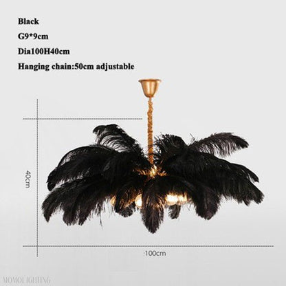 Elva Brass Palm Tree Feather Chandelier-Nobipets