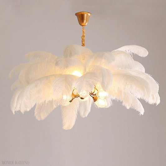 Elva Brass Palm Tree Feather Chandelier-Nobipets