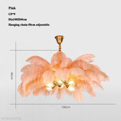 Elva Brass Palm Tree Feather Chandelier-Nobipets