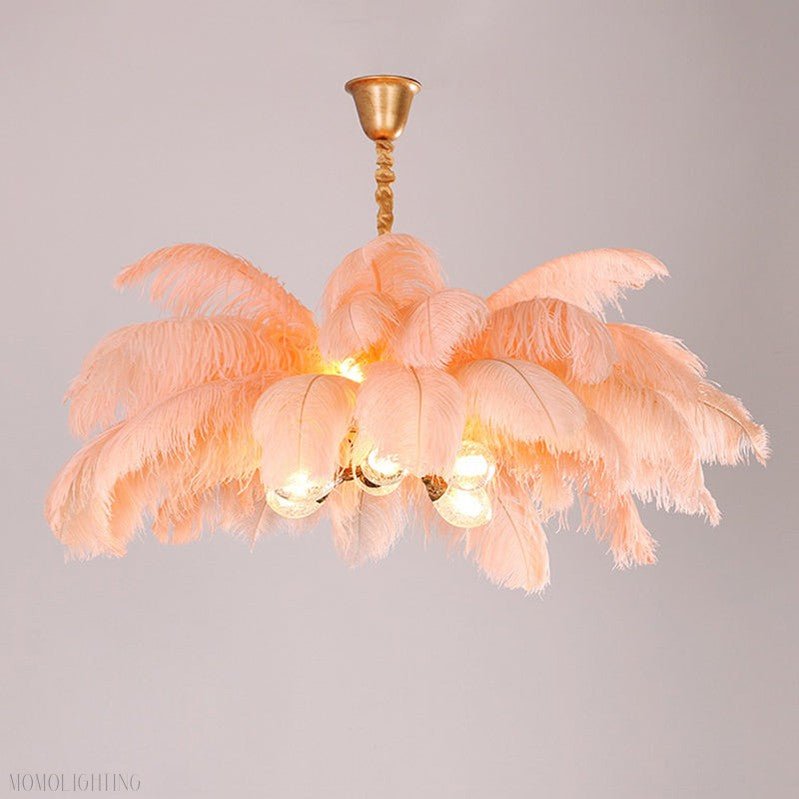 Elva Brass Palm Tree Feather Chandelier-Nobipets