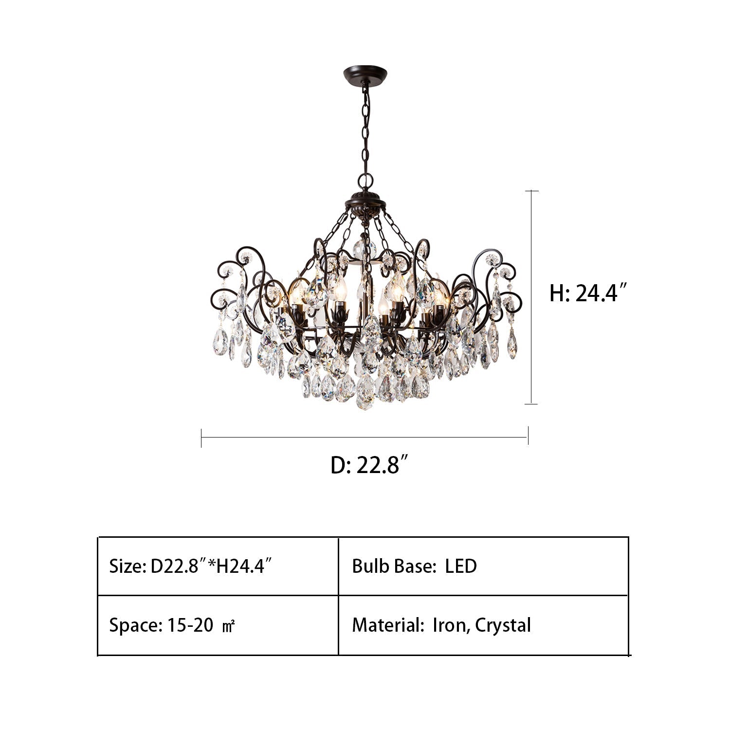 European Retro Light Luxury Crystal Pendant Electronic Candle Chandelier for Living Room / Dining Room / Bedroom-Nobipets