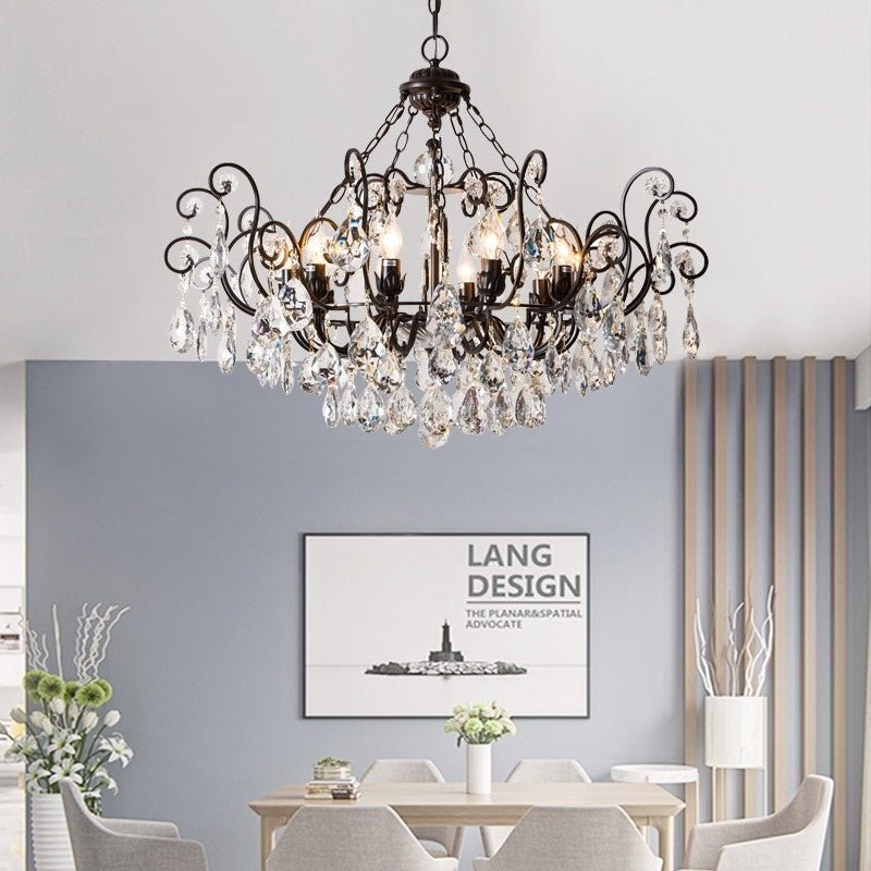 European Retro Light Luxury Crystal Pendant Electronic Candle Chandelier for Living Room / Dining Room / Bedroom-Nobipets