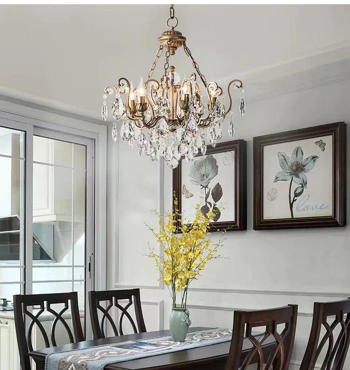 European Retro Light Luxury Crystal Pendant Electronic Candle Chandelier for Living Room / Dining Room / Bedroom-Nobipets