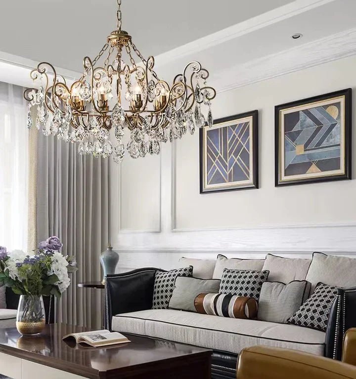 European Retro Light Luxury Crystal Pendant Electronic Candle Chandelier for Living Room / Dining Room / Bedroom-Nobipets