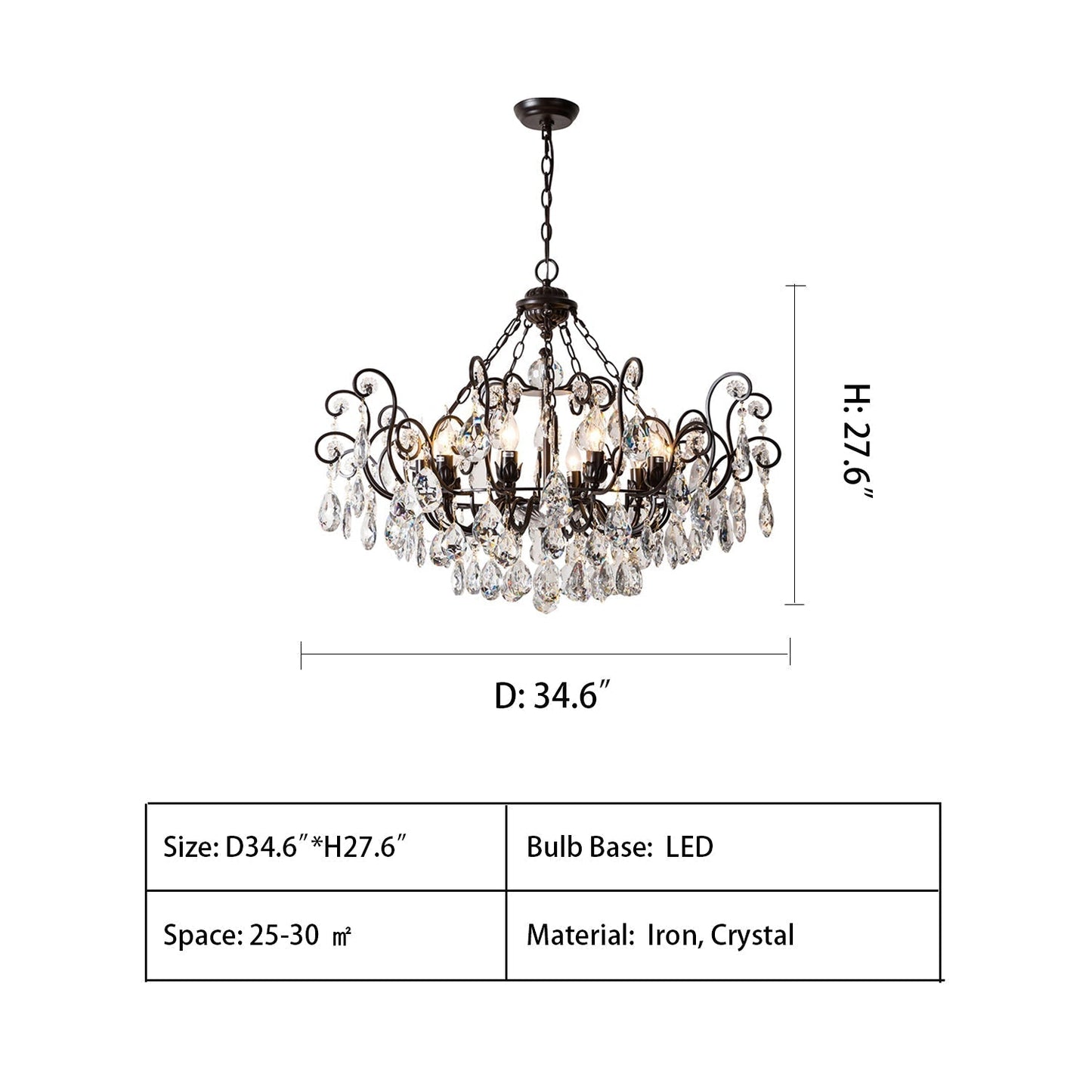 European Retro Light Luxury Crystal Pendant Electronic Candle Chandelier for Living Room / Dining Room / Bedroom-Nobipets