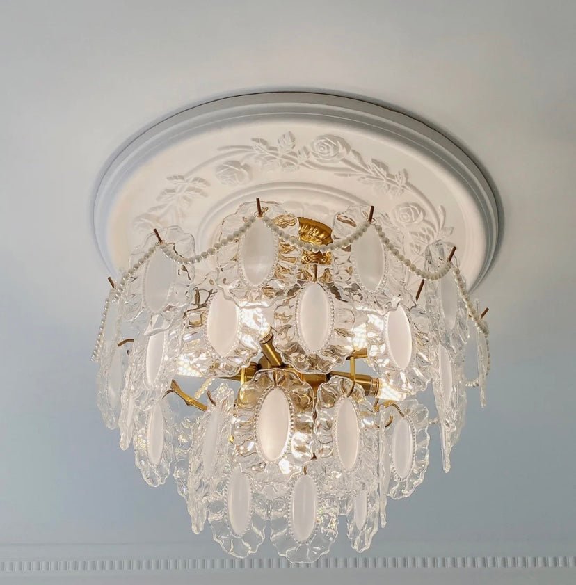 European Vintage Style Luxury Elegant Cream White Chandelier/Ceiling Light Fixture with White Pearl Chains for Living Room Bedroom Restaurant Dining Room-Nobipets