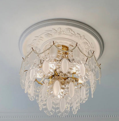 European Vintage Style Luxury Elegant Cream White Chandelier/Ceiling Light Fixture with White Pearl Chains for Living Room Bedroom Restaurant Dining Room-Nobipets
