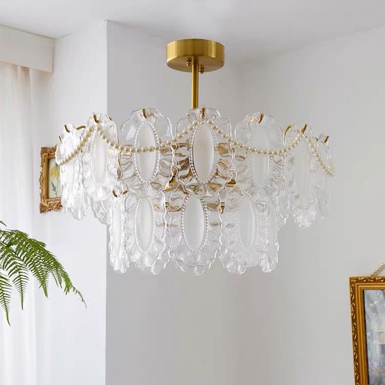 European Vintage Style Luxury Elegant Cream White Chandelier/Ceiling Light Fixture with White Pearl Chains for Living Room Bedroom Restaurant Dining Room-Nobipets