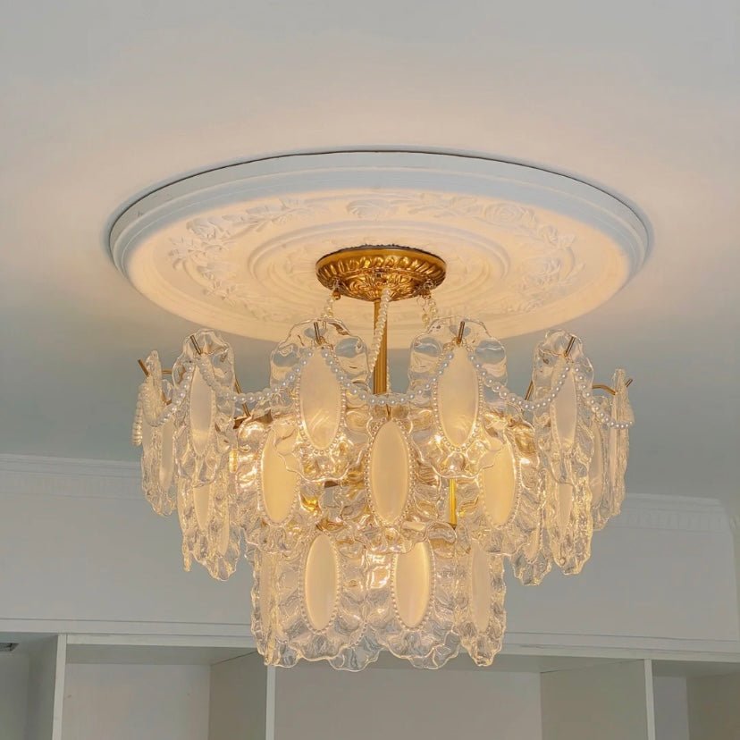 European Vintage Style Luxury Elegant Cream White Chandelier/Ceiling Light Fixture with White Pearl Chains for Living Room Bedroom Restaurant Dining Room-Nobipets