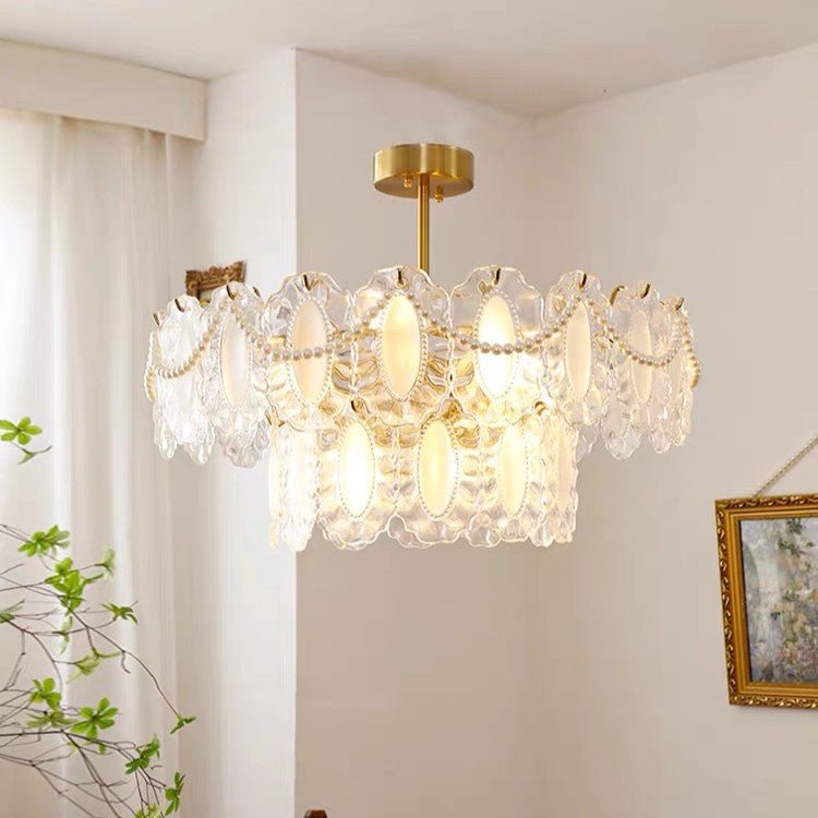 European Vintage Style Luxury Elegant Cream White Chandelier/Ceiling Light Fixture with White Pearl Chains for Living Room Bedroom Restaurant Dining Room-Nobipets