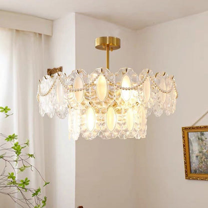 European Vintage Style Luxury Elegant Cream White Chandelier/Ceiling Light Fixture with White Pearl Chains for Living Room Bedroom Restaurant Dining Room-Nobipets