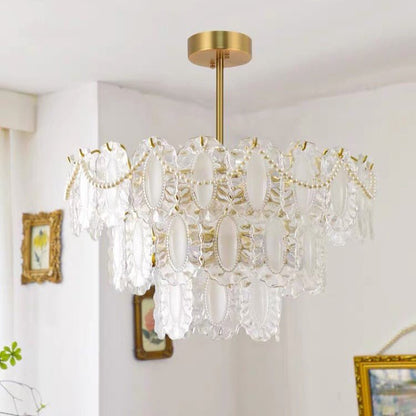 European Vintage Style Luxury Elegant Cream White Chandelier/Ceiling Light Fixture with White Pearl Chains for Living Room Bedroom Restaurant Dining Room-Nobipets